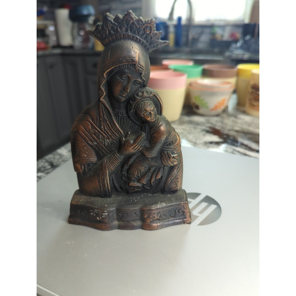 Christian Decor Metal Virgin Mary Baby Jesus  Lady of Czestochowa Bronze Look